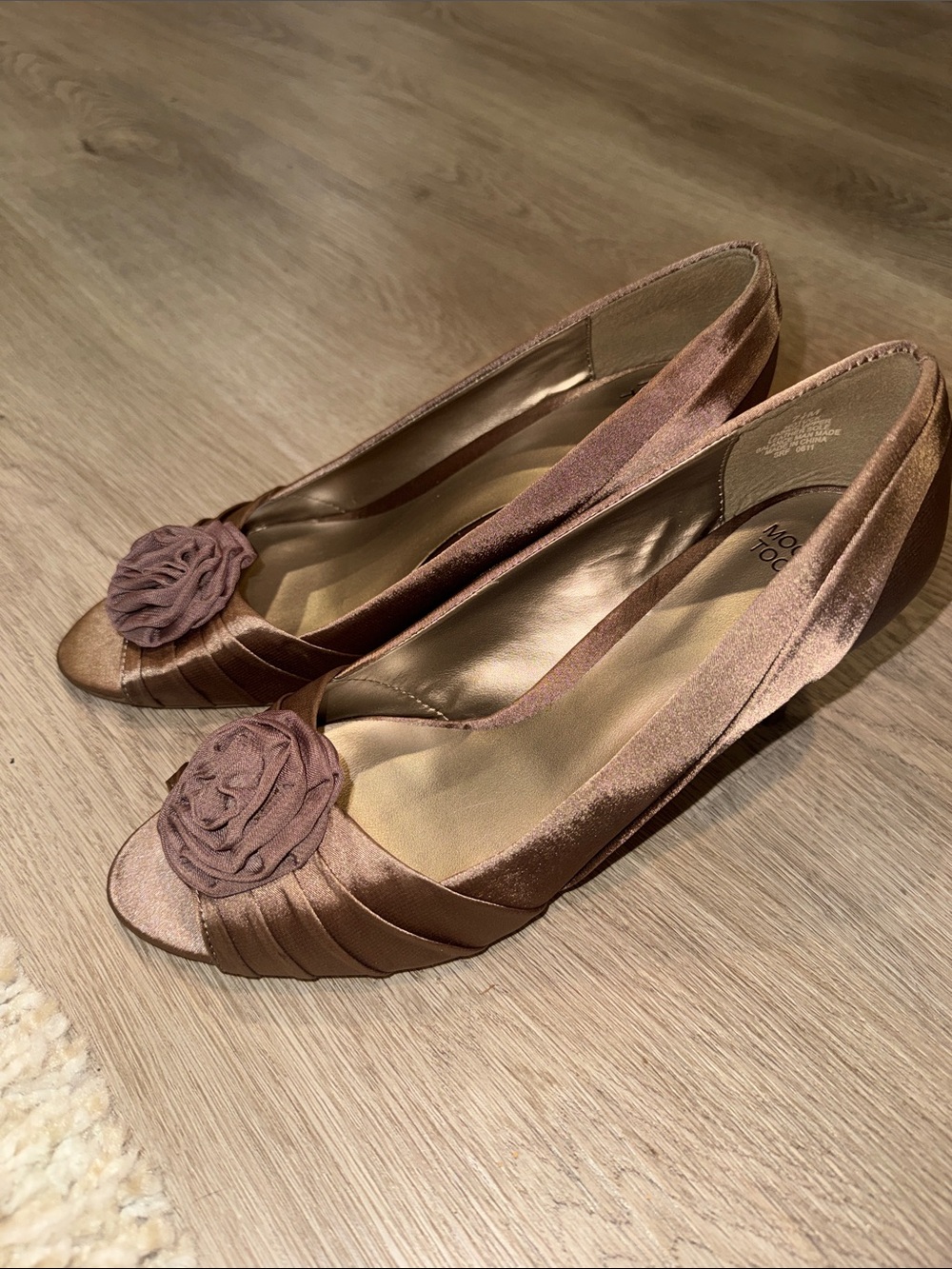 Mootsies Tootsies Brown Peep-Toe Heels with Rosette